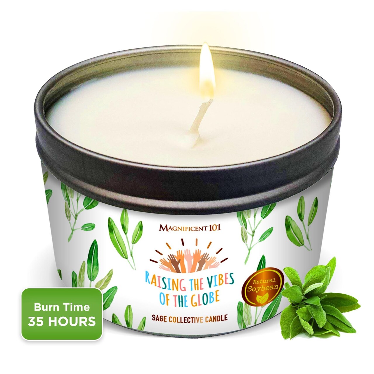 Magnificent 101 Long Lasting Pure White Sage Collective Smudge Candle | 6 Oz - 35 Hour Burn | Soy Wax Candle For House Energy Cleansing & Manifestation | Raising The Vibes of The Globe